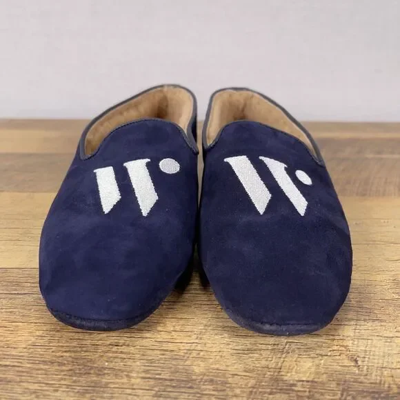 Sarah Flint x Wunderkind “W” Navy Blue Suede Slipper Flats Size EU 38 / US 7.5 - Picture 9 of 9